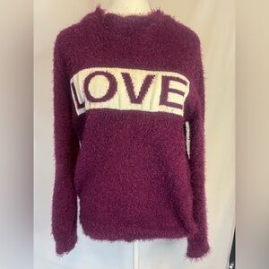 Joe Boxer Women's Maroon LOVE Sweater, Fuzzy Eyelash  Knit